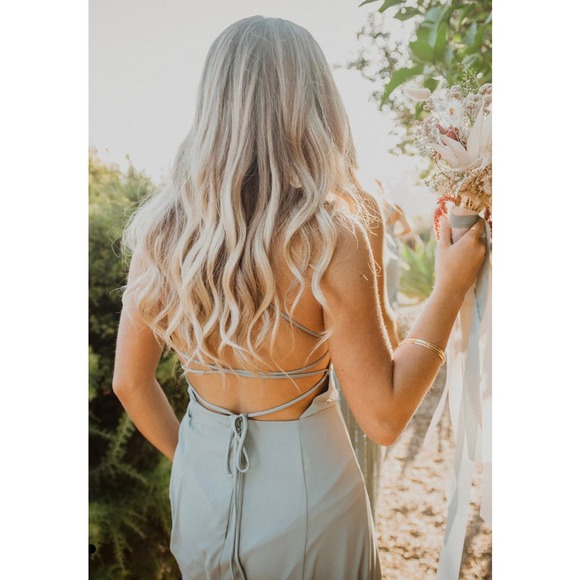 NEW - SHOW ME YOUR MUMU Godshaw Goddess Gown Dress in Silver Sage Crisp - Sz XL - Picture 8 of 13